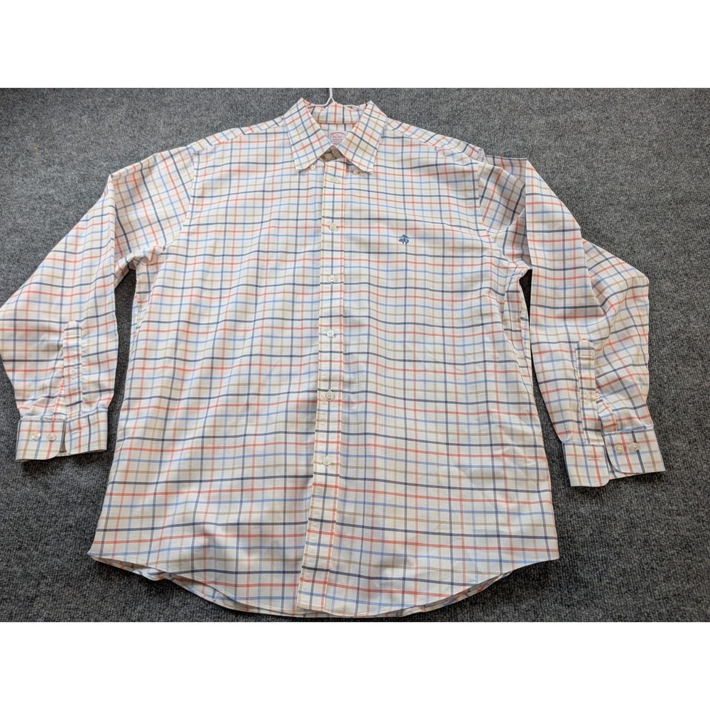 Brooks Brothers Madison Non-Iron Shirt XL Mens Button Down Blue Orange Plaid